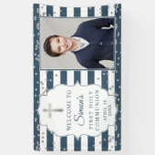 Silver Glitzer Navy Blue First Kommune Foto Banner (Vertikal)