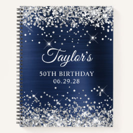 Silver Glitzer Navy Blue Foil 50th Birthday Guest Notizblock