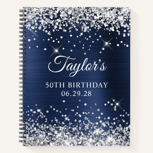 Silver Glitzer Navy Blue Foil 50th Birthday Guest Notizblock (Vorderseite)
