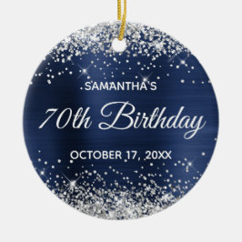 Silver Glitzer Navy Blue Foil 70. Geburtstag Keramik Ornament