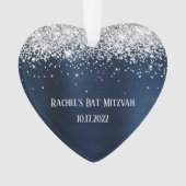 Silver Glitzer Navy Blue Foil Bat Mitzvah Herz Ornament (Vorderseite)
