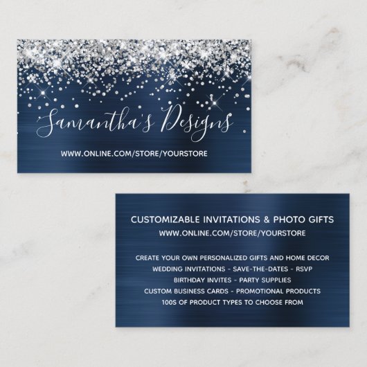 Silver Glitzer Navy Blue Foil Online Store Visitenkarte (Vorne/Hinten)