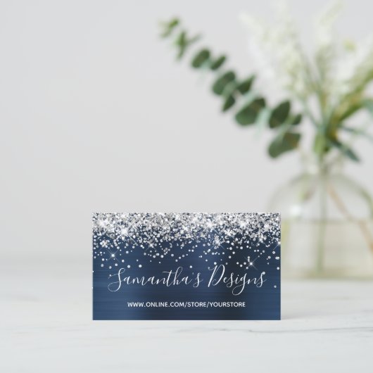 Silver Glitzer Navy Blue Foil Online Store Visitenkarte (Stehend Vorderseite)