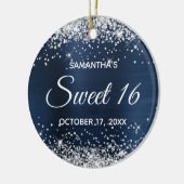 Silver Glitzer Navy Blue Foil Sweet 16 Birthday Keramik Ornament (Links)
