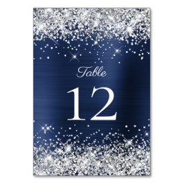 Silver Glitzer Navy Blue Foil Wedding Tischnummer