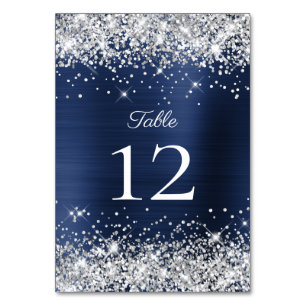 Silver Glitzer Navy Blue Foil Wedding Tischnummer