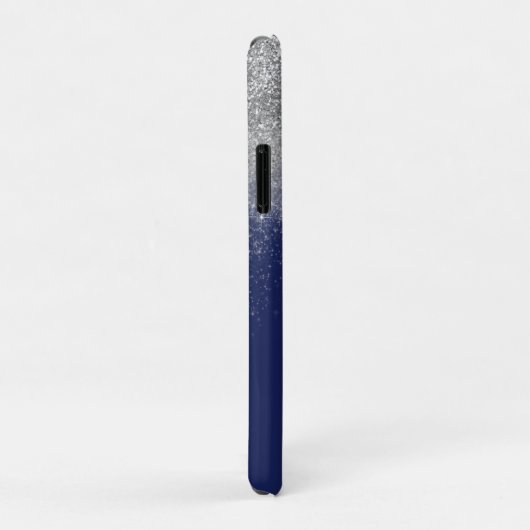 Silver Glitzer Navy Blue Monogram EleganCustom Case-Mate iPhone Hülle (Hinten/Rechts)