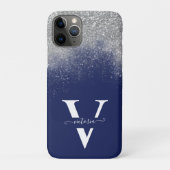 Silver Glitzer Navy Blue Monogram EleganCustom Case-Mate iPhone Hülle (Rückseite)
