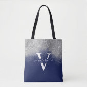 Silver Glitzer Navy Blue Monogram Trendy Custom Tasche (Vorderseite)