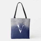 Silver Glitzer Navy Blue Monogram Trendy Custom Tasche (Rückseite)
