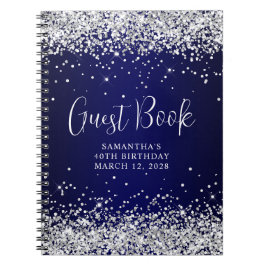 Silver Glitzer Navy Blue Ombre 40th Birthday Guest Notizblock