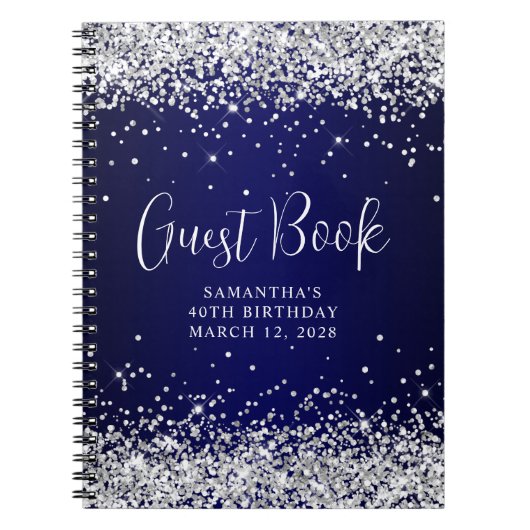 Silver Glitzer Navy Blue Ombre 40th Birthday Guest Notizblock (Vorderseite)