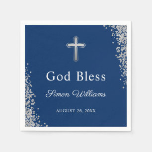 Silver Glitzer Navy Blue Personalisiert Religious Serviette