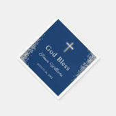 Silver Glitzer Navy Blue Personalisiert Religious Serviette (Ecke)