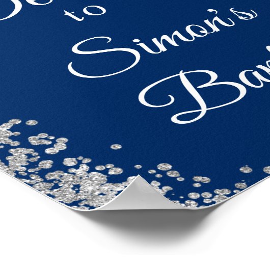 Silver Glitzer Navy Blue Taufe Willkommen Poster (Ecke)
