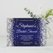 Silver Glitzer Navy Gradient Extravagant Monogram Einladung (Stehend Vorderseite)