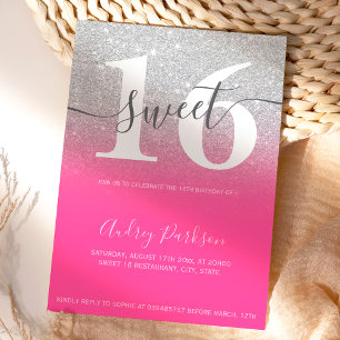 Silver Glitzer Neon pink ombre mädchenhaft Sweet 1 Einladung