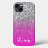 Silver Glitzer Neon Pink Ombre Personalisiert Case-Mate iPhone Hülle (Rückseite)