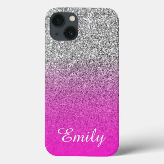 Silver Glitzer Neon Pink Ombre Personalisiert Case-Mate iPhone Hülle (Rückseite)