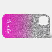 Silver Glitzer Neon Pink Ombre Personalisiert Case-Mate iPhone Hülle (Rückseite (Horizontal))