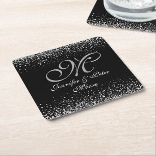 Silver Glitzer Night Sky Wedding Untersetzer