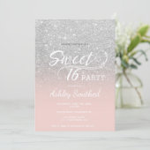 Silver Glitzer ombre blush pink Sweet 16 Einladung (Stehend Vorderseite)