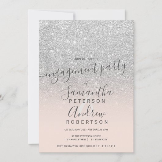 Silver Glitzer ombre blush rosa Skript Verlobung Einladung (Vorderseite)