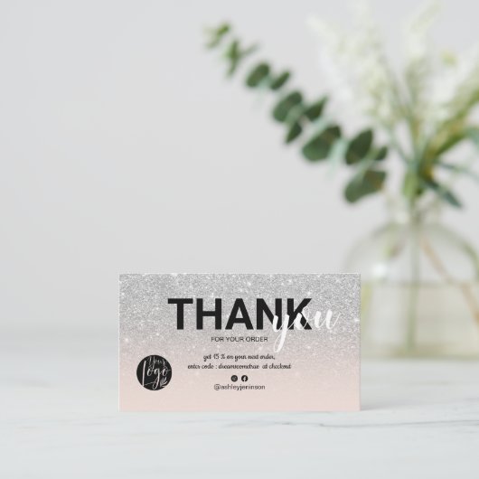 Silver Glitzer ombre coole Logo Bestellung Vielen Visitenkarte (Stehend Vorderseite)