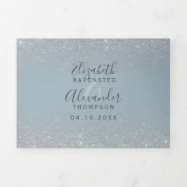 Silver Glitzer ombre dusty blue script wedung Dreifach Gefaltete Einladung
