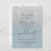 Silver Glitzer ombre dusty blue script wedung Einladung (Vorderseite)