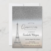 Silver Glitzer Ombre, Eiffelturm Quinceanera Einladung (Vorderseite)