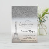 Silver Glitzer Ombre, Eiffelturm Quinceanera Einladung (Stehend Vorderseite)