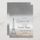 Silver Glitzer Ombre, Eiffelturm Quinceanera Einladung (Vorne/Hinten)