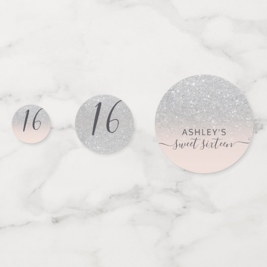 Silver Glitzer ombre Erröten Rosa Foto Sweet 16 Konfetti (Rückseiten)