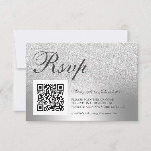 Silver Glitzer ombre Folie UAWG Qr Code Hochzeit RSVP Karte (Vorderseite)