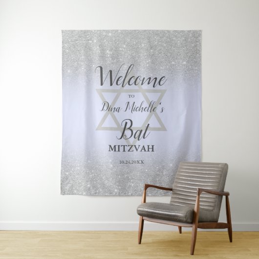 Silver Glitzer ombre lavender chic Bat Mitzvah Wandteppich (Beispiel)