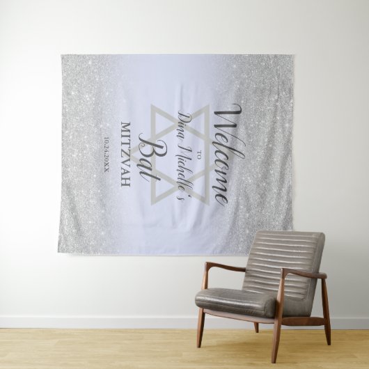 Silver Glitzer ombre lavender chic Bat Mitzvah Wandteppich (Beispiel (Horizontal))