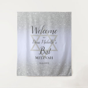 Silver Glitzer ombre lavender chic Bat Mitzvah Wandteppich