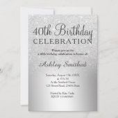 Silver Glitzer ombre metallic 40. Geburtstag Einladung (Vorderseite)