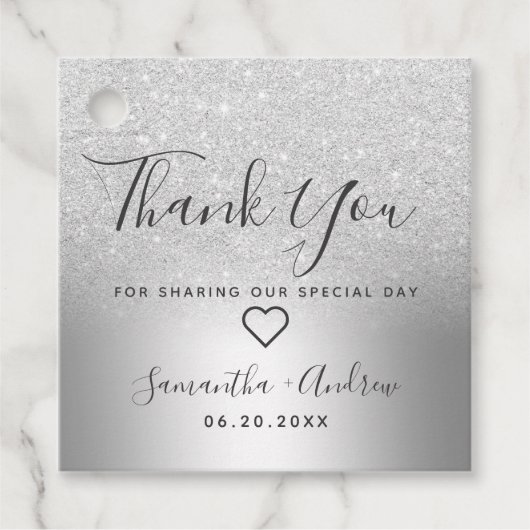 Silver Glitzer ombre metallic danke Ihnen Hochzeit Geschenkanhänger (Vorderseite)