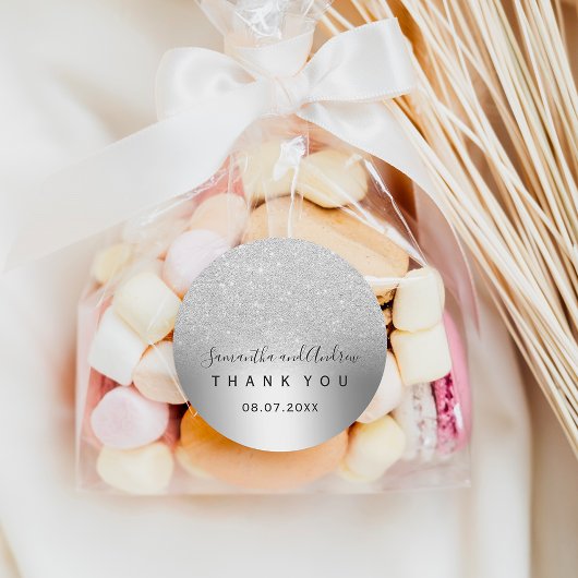 Silver Glitzer ombre Metallic Folie Vielen Dank Runder Aufkleber