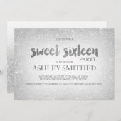 Silver Glitzer ombre Moderner Sweet 16 Einladung (Vorne/Hinten)