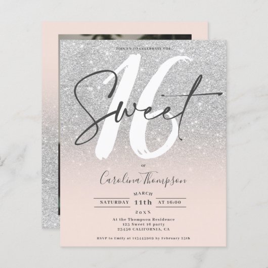 SIlver Glitzer ombre rosa Foto Budget Sweet 16 (Vorne/Hinten)