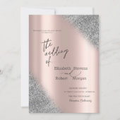 Silver Glitzer Ombre Rose Gold Wedding Einladung (Vorderseite)