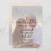 Silver Glitzer ombre Script-Foto Save the Date (Vorne/Hinten)