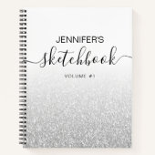 Silver Glitzer Ombre Sketchbook Name Notizblock (Vorderseite)