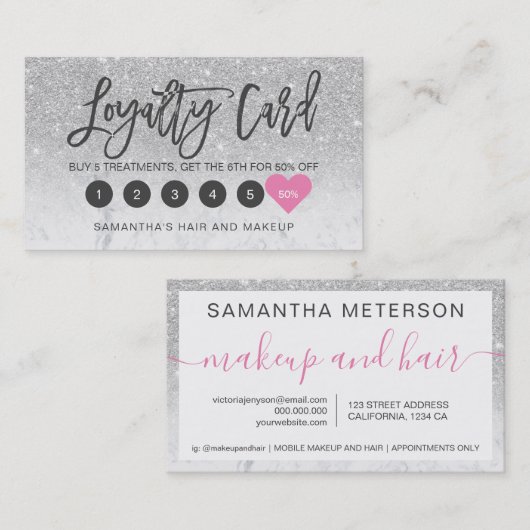 Silver Glitzer ombre Skript Makeup Marmor Treuekarte (Vorne/Hinten)