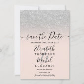 Silver Glitzer ombre Skript wird Save the Date rot (Vorderseite)