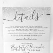Silver Glitzer ombre White Script Chic Hochzeit Dreifach Gefaltete Einladung (Innen Erste Seite)