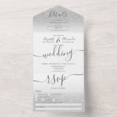 Silver Glitzer ombre white script wedding All In One Einladung (Innen Boden)